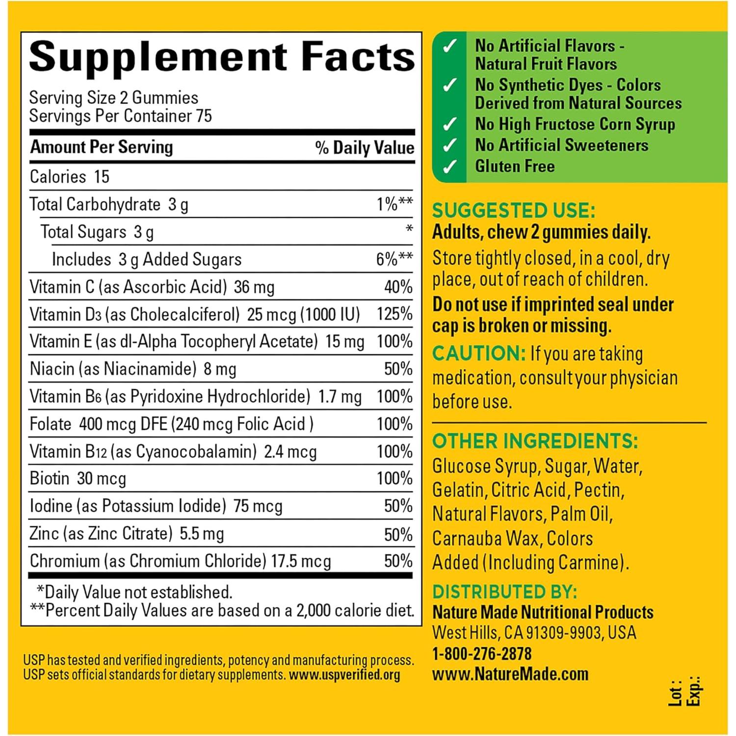 Gomitas Multivitamínicas Nature Made, 150 Unidades, Soporte Nutricional