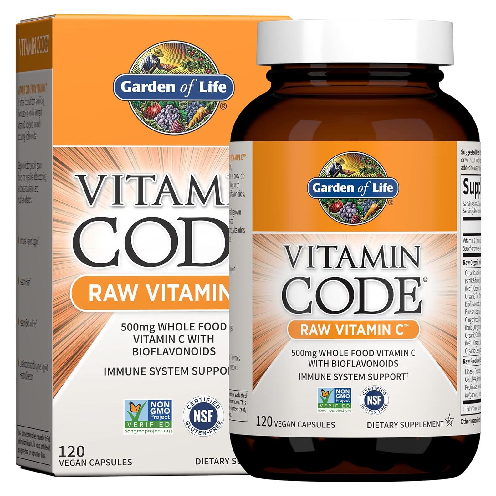 Vitamina C Cruda Jardín de la Vida 500mg 120 Cápsulas Veganas