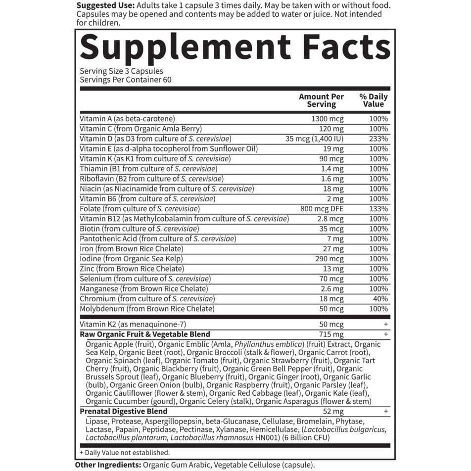 Multivitamina Prenatal Garden of Life 180 Cápsulas Crudas