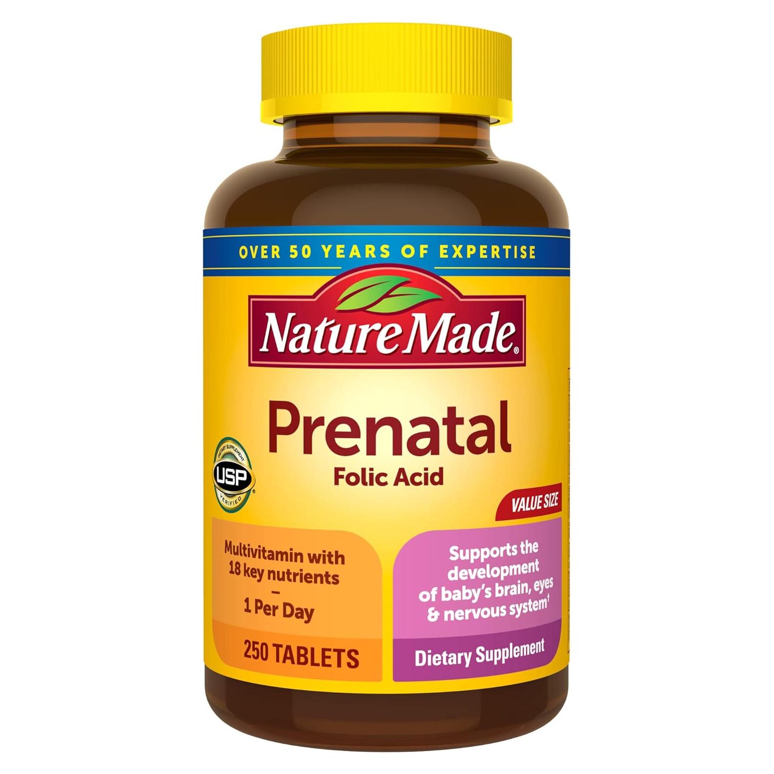 Multivitamina Prenatal Nature Made con Ácido Fólico 250 Tabletas