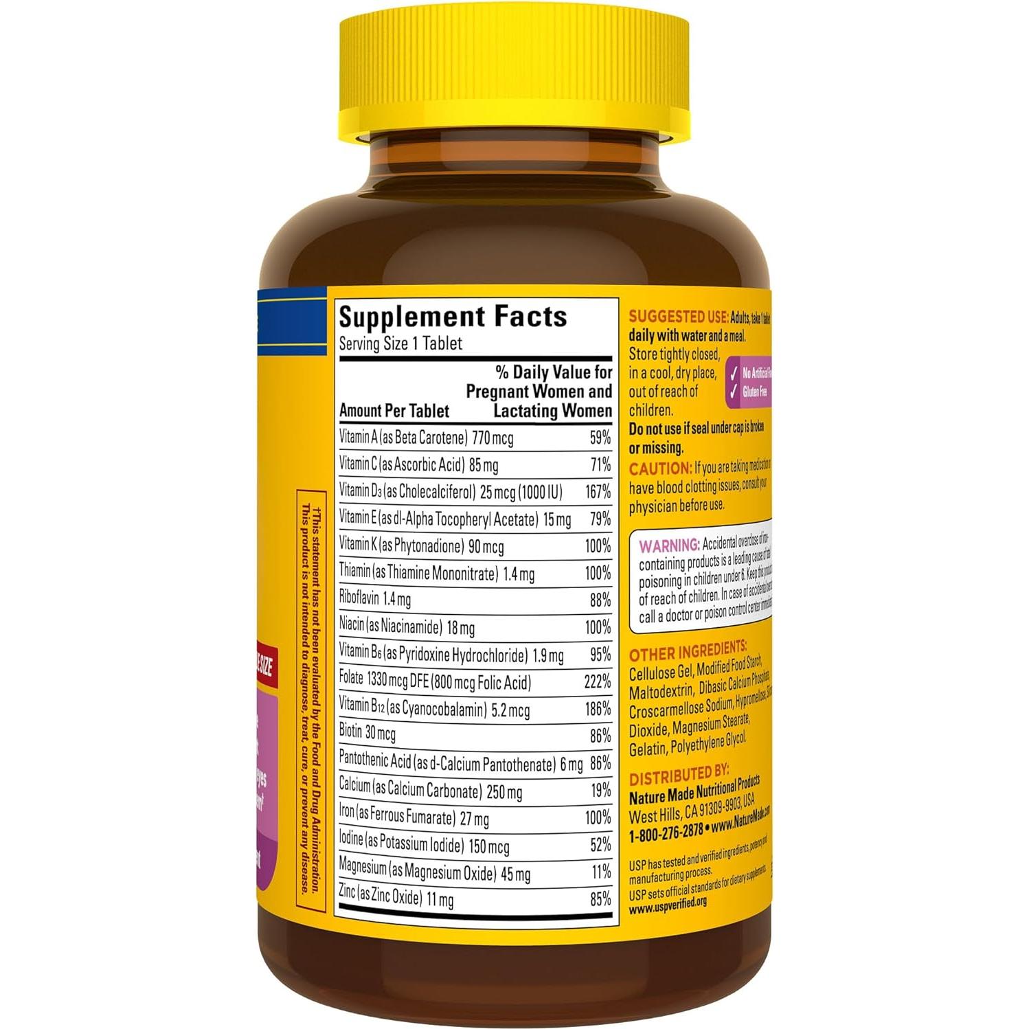 Multivitamina Prenatal Nature Made con Ácido Fólico 250 Tabletas