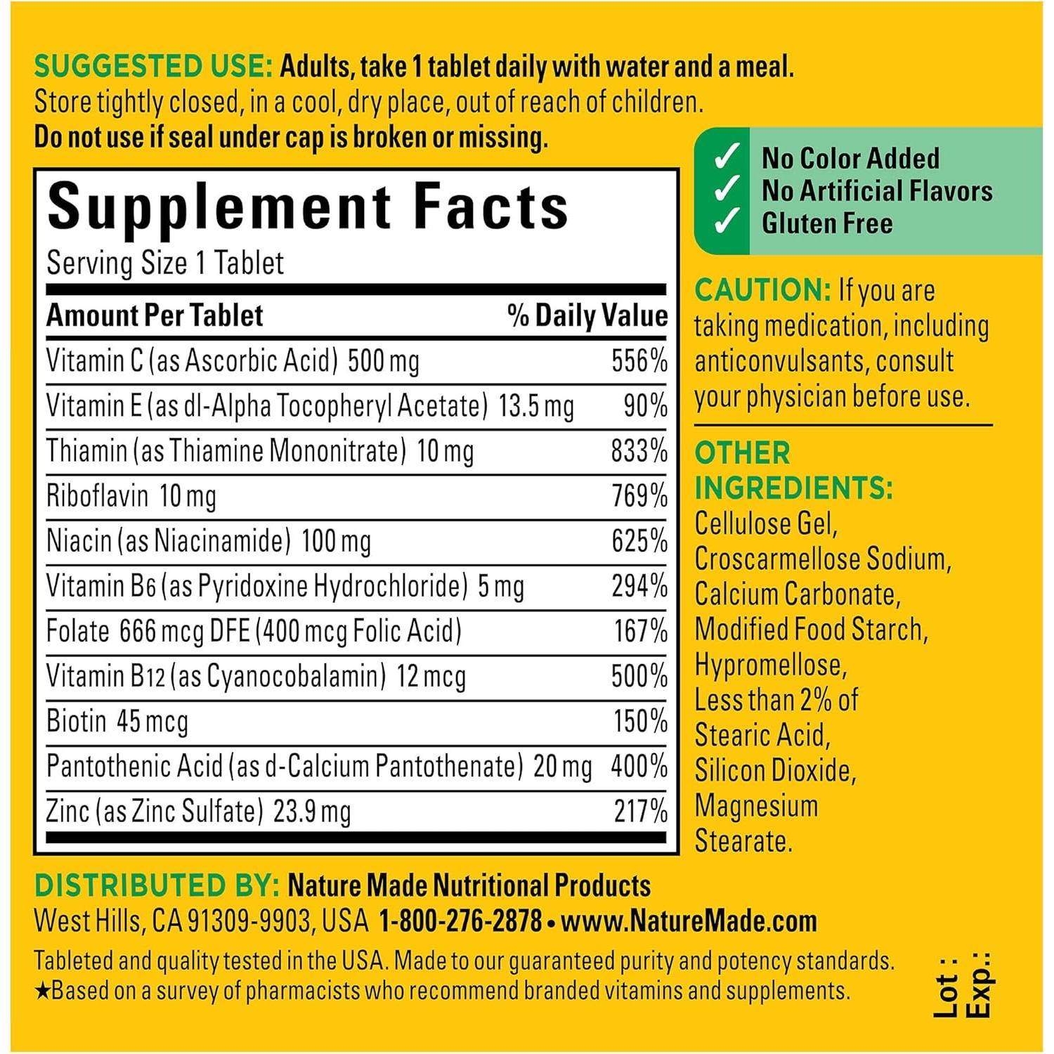 Nature Made Complejo B con Vitamina C y Zinc 75 Tabletas