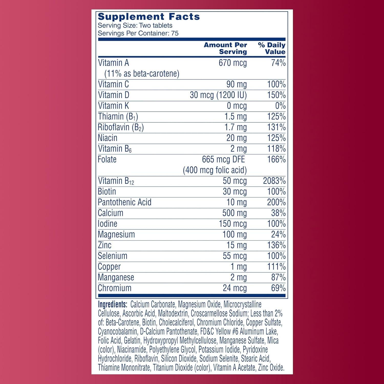 One A Day Proactive 65+ Multivitamina 150 Tabletas Hombres Mujeres