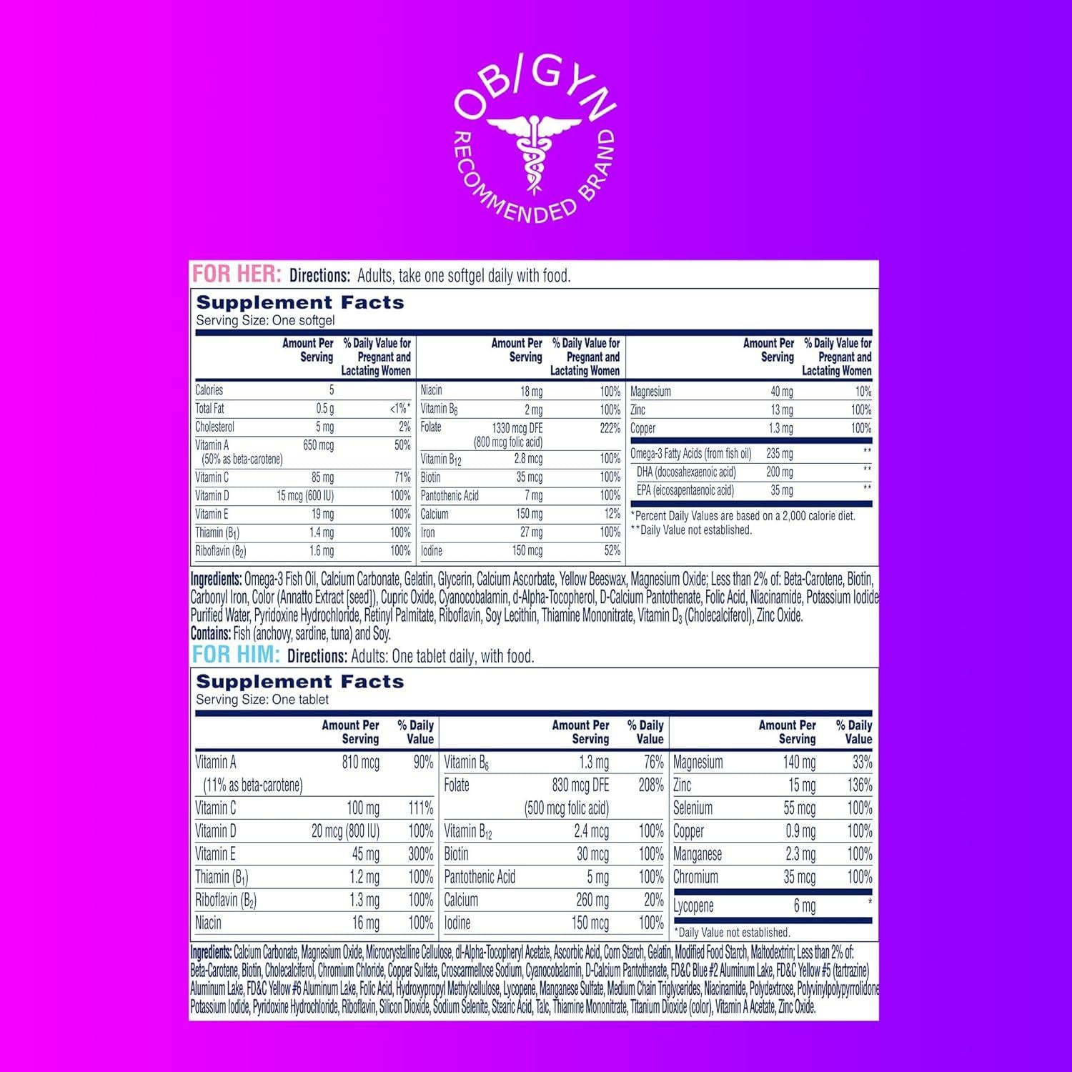 One A Day Multivitamínico Preconcepcional 30 Softgels Mujeres + 30 Hombres