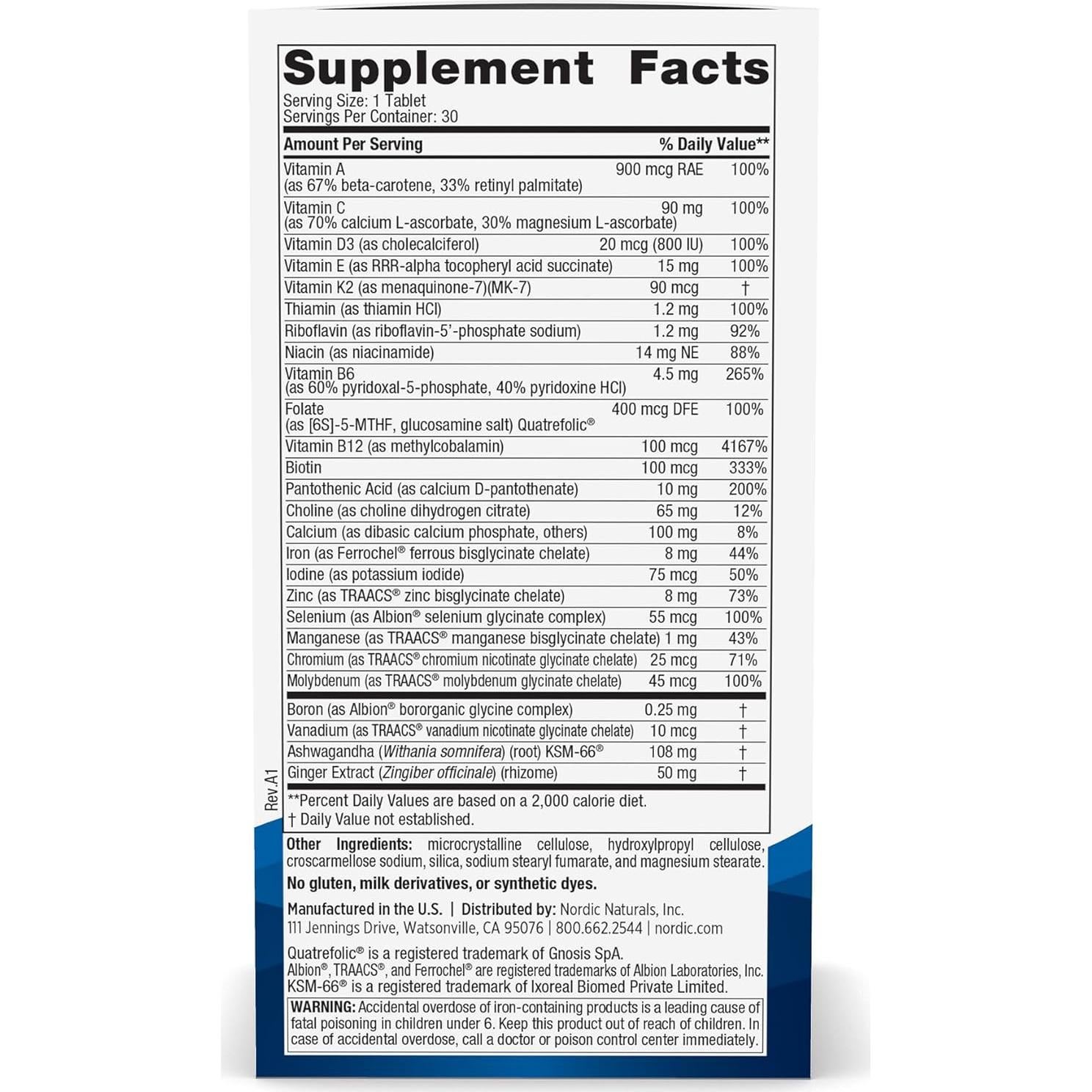 Multivitamina Diaria para Mujeres Nordic Naturals - 20 Nutrientes