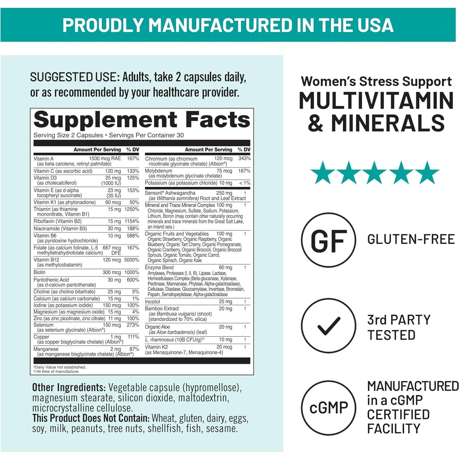 Multivitamina para Mujeres NatureWise 60 Cápsulas - Soporte Estrés