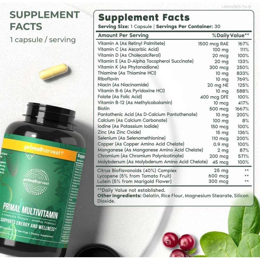 Multivitaminas Primal Harvest 30 Cápsulas - 21 Vitaminas y Minerales