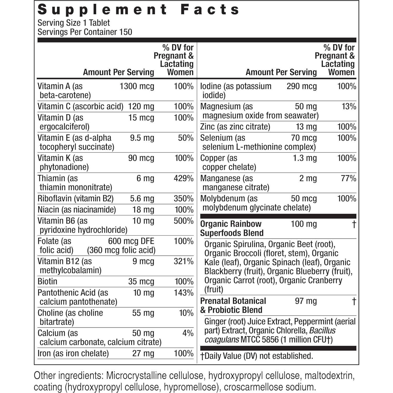 Multivitamina Prenatal Rainbow Light 150 Tabletas Veganas