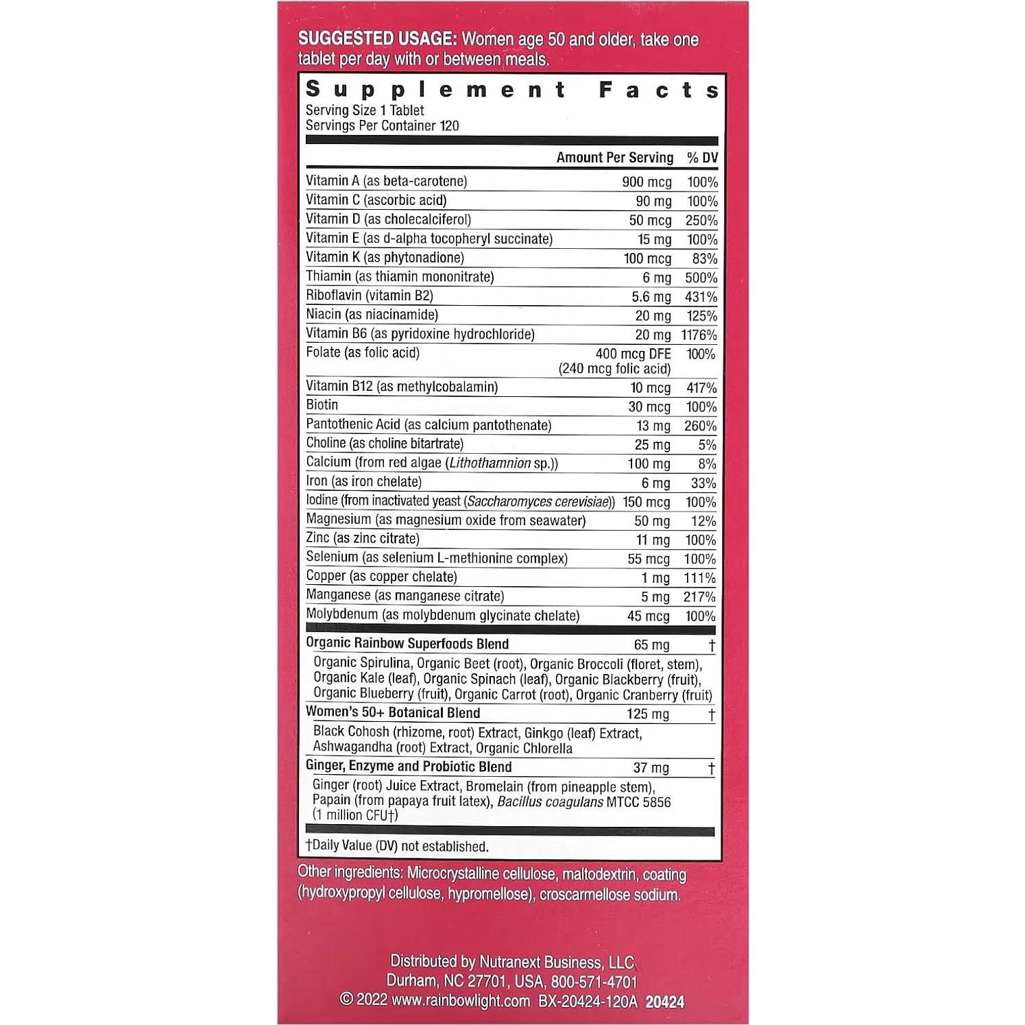 Multivitamina para Mujeres Rainbow Light 50+ 120 Contenedores