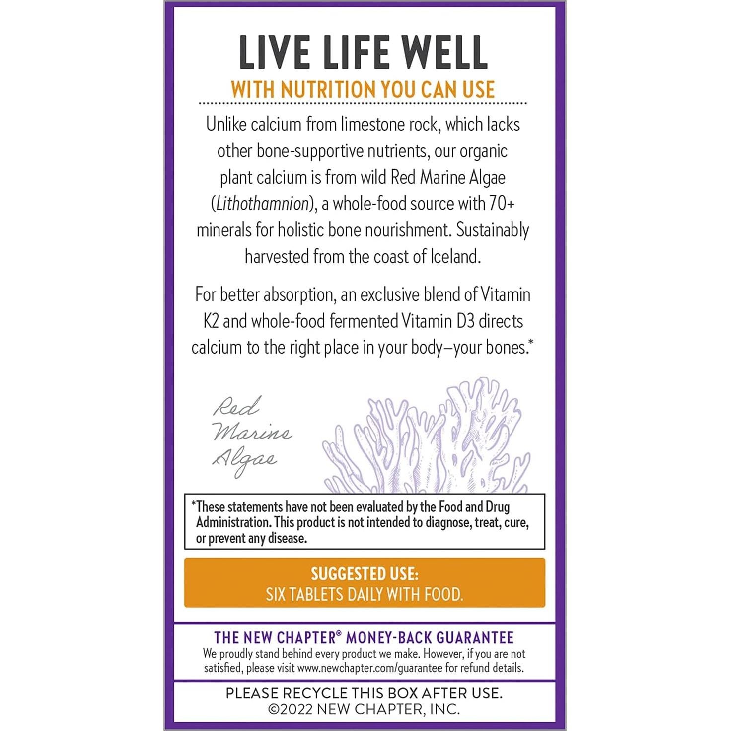 Suplemento de Calcio Orgánico New Chapter 240 Tabletas - K2+D3