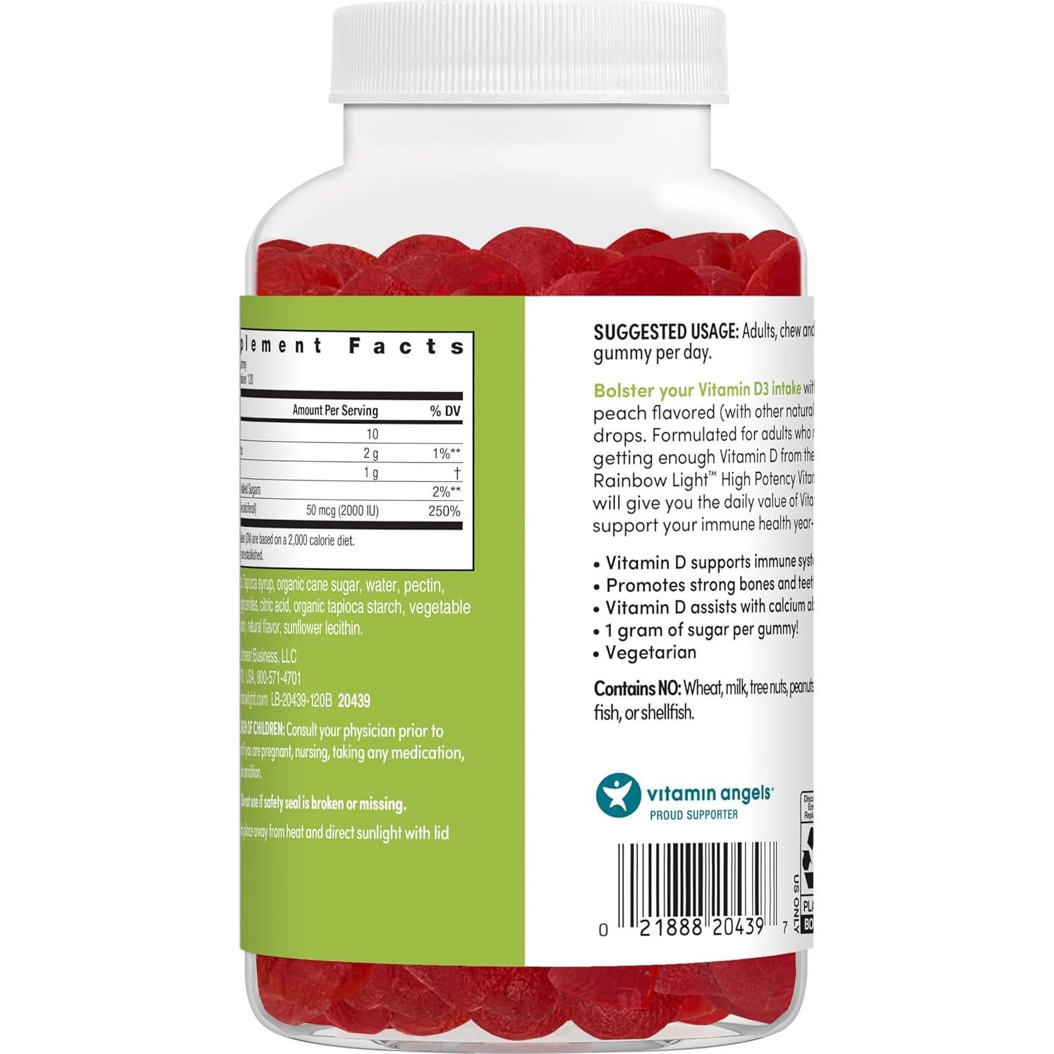 Gomitas de Vitamina D3 Rainbow Light 2000 UI Durazno 120 Unidades