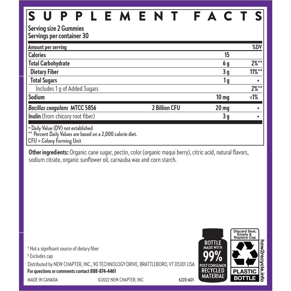 Gomitas Probioticas New Chapter 100% Veganas 55% Menos Azucar