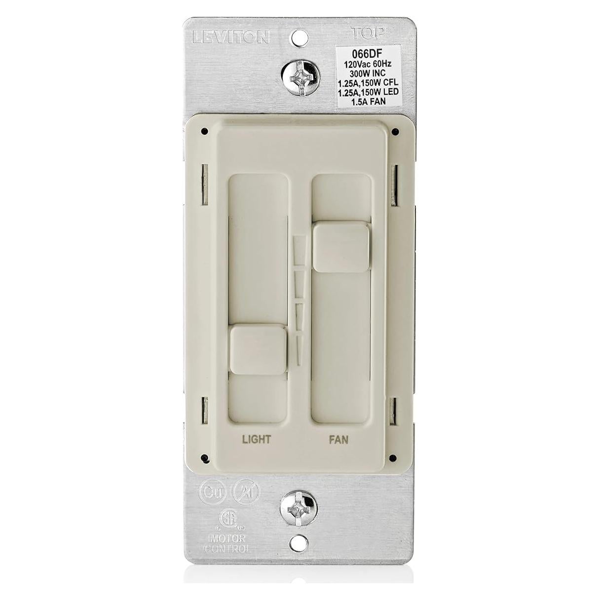 Control de Ventilador y Luz Leviton SureSlide 66DF-10T Almendra