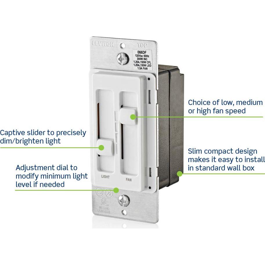 Control de Ventilador y Luz Leviton SureSlide 66DF-10T Almendra