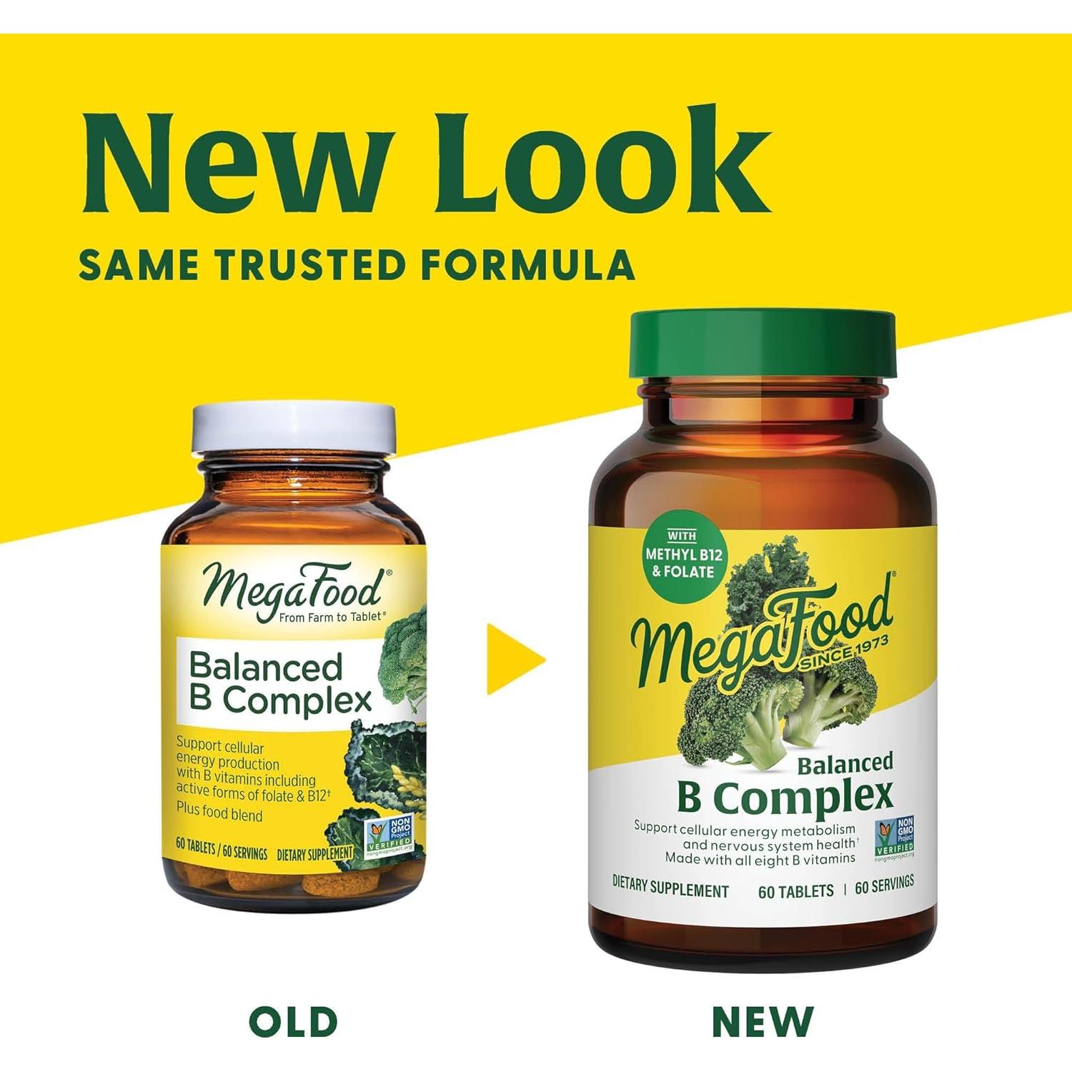 MegaFood Complejo B Balanceado - 90 Tabletas Veganas Sin Gluten