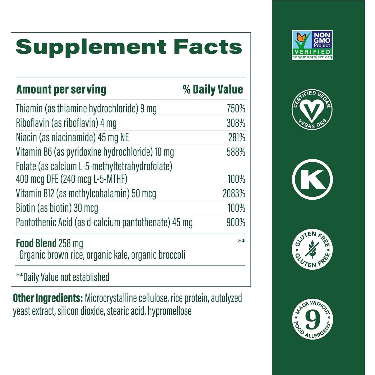 MegaFood Complejo B Balanceado - 90 Tabletas Veganas Sin Gluten
