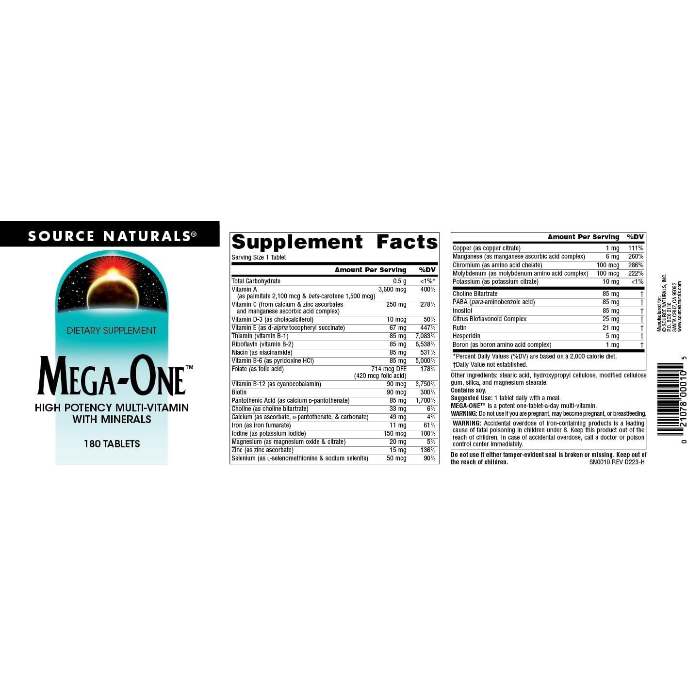 Multi-Vitamina Mega-One Source Naturals 180 Tabletas