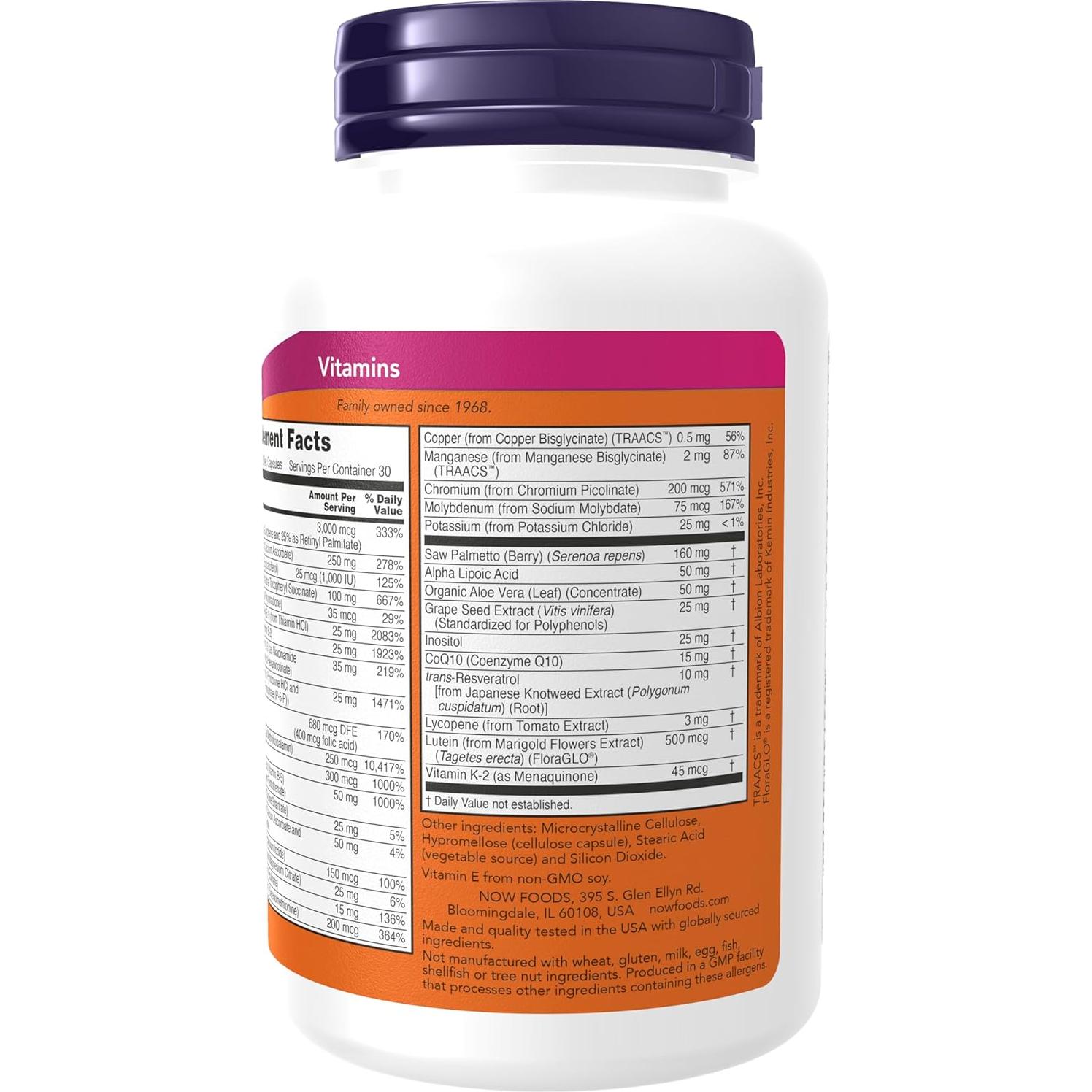 Multivitamina ADAM NOW Foods para Hombres 90 Cápsulas Veganas