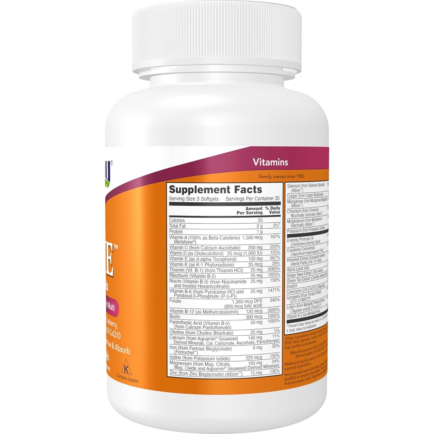 NOW Foods Multivitamina para Mujeres con Onagra y CoQ10 90 Softgels