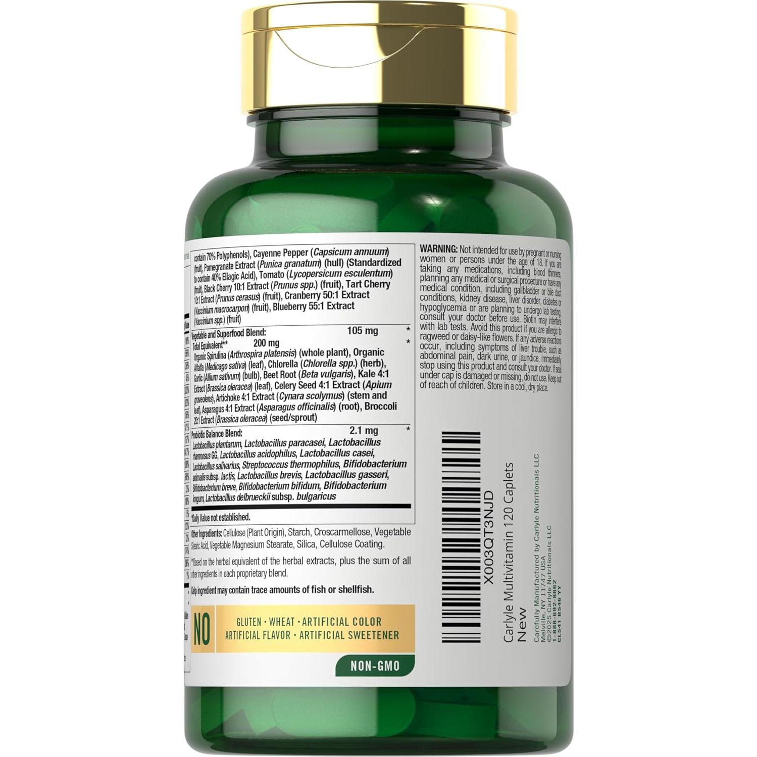 Suplemento Multivitamínico Carlyle Superfoods | 120 Tabletas | 20 Frutas y Verduras