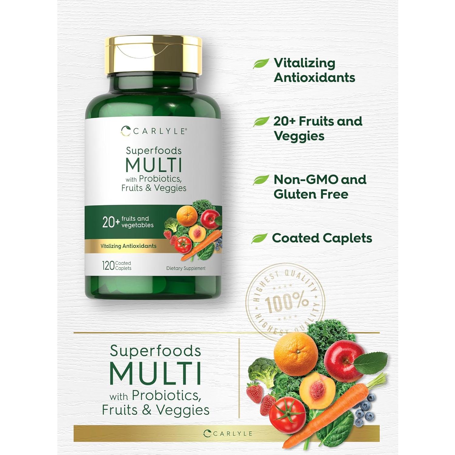 Suplemento Multivitamínico Carlyle Superfoods | 120 Tabletas | 20 Frutas y Verduras