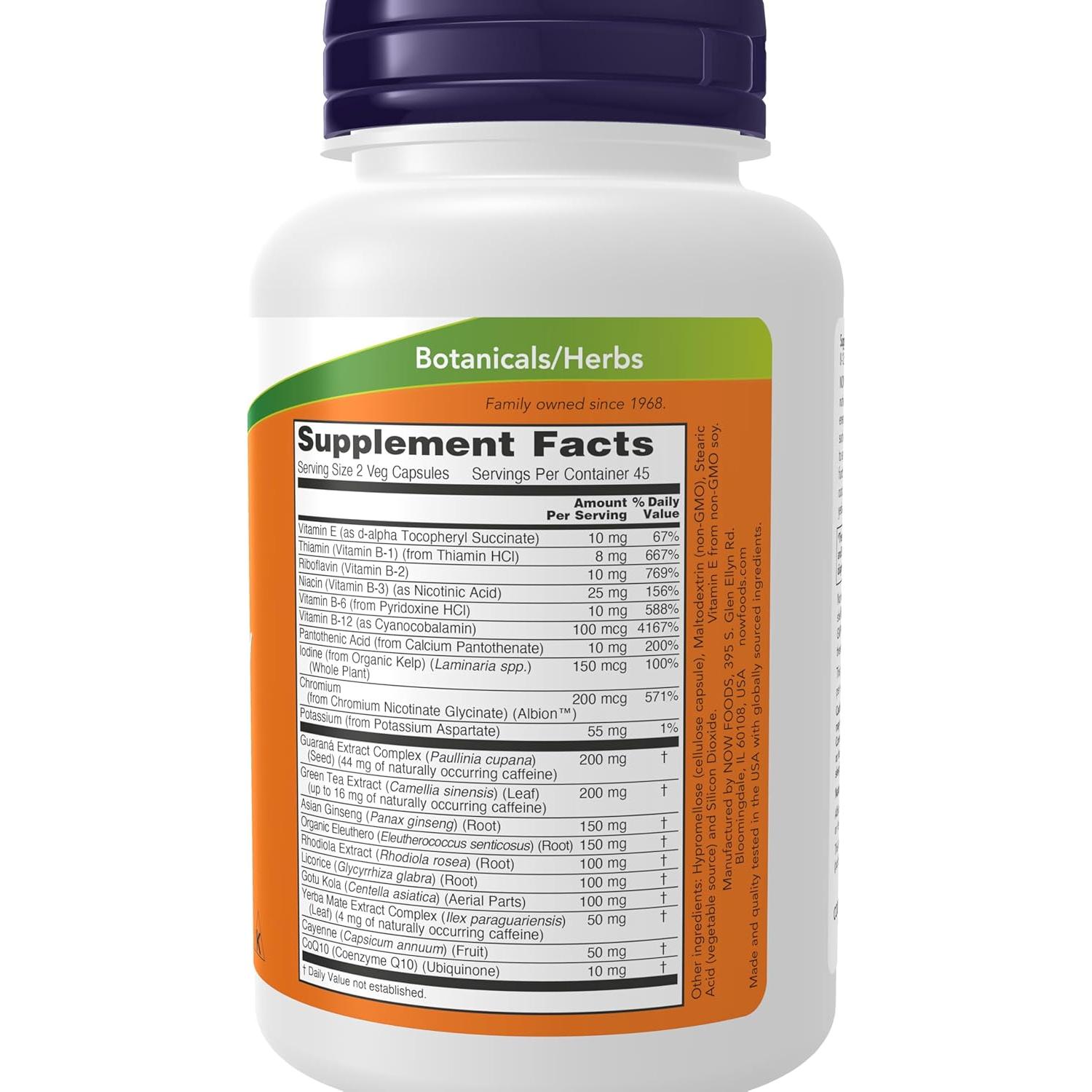 Suplemento Energético NOW Foods 90 Cápsulas Vitaminas B Ginseng