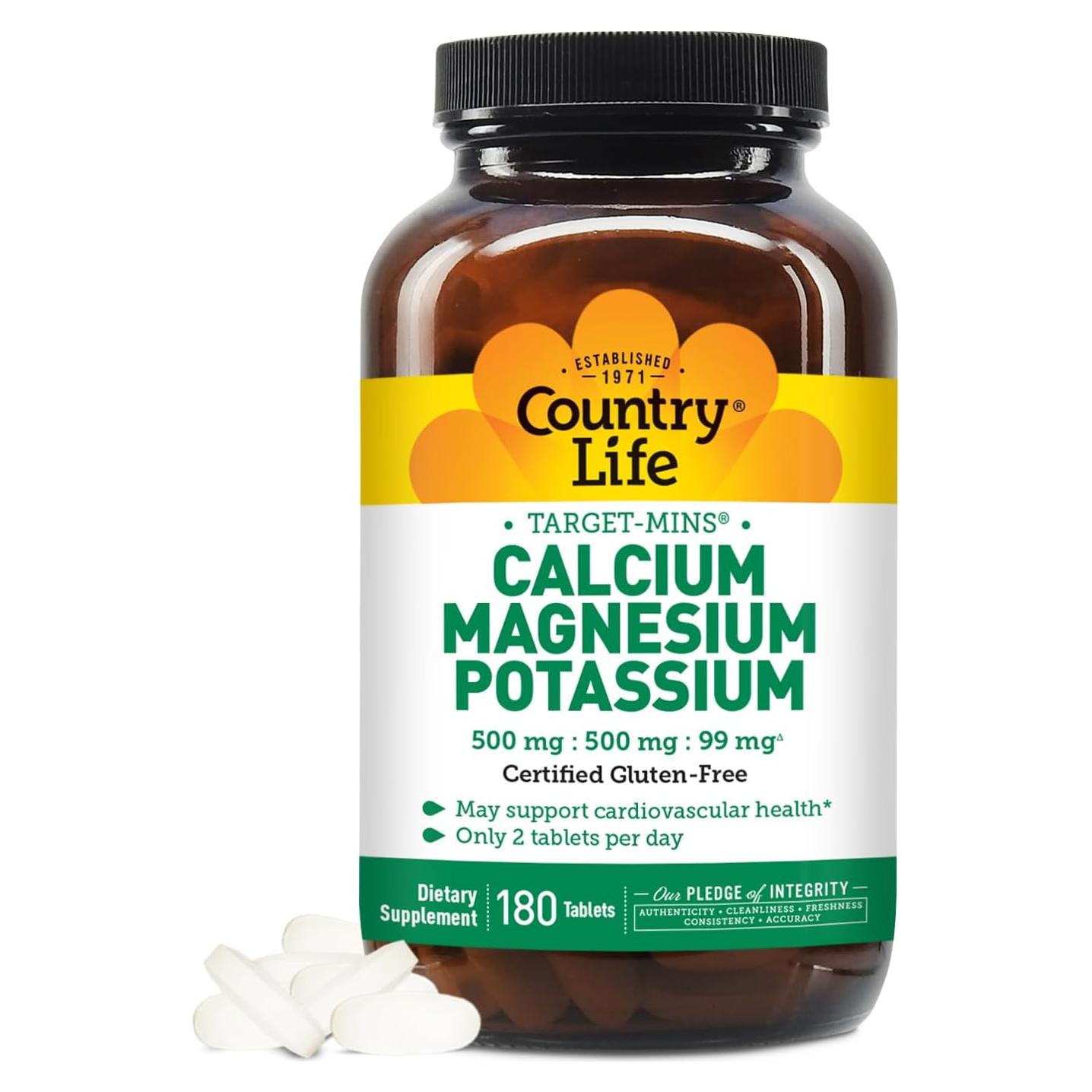 Suplemento de Calcio Magnesio Potasio Country Life 180 Tabletas