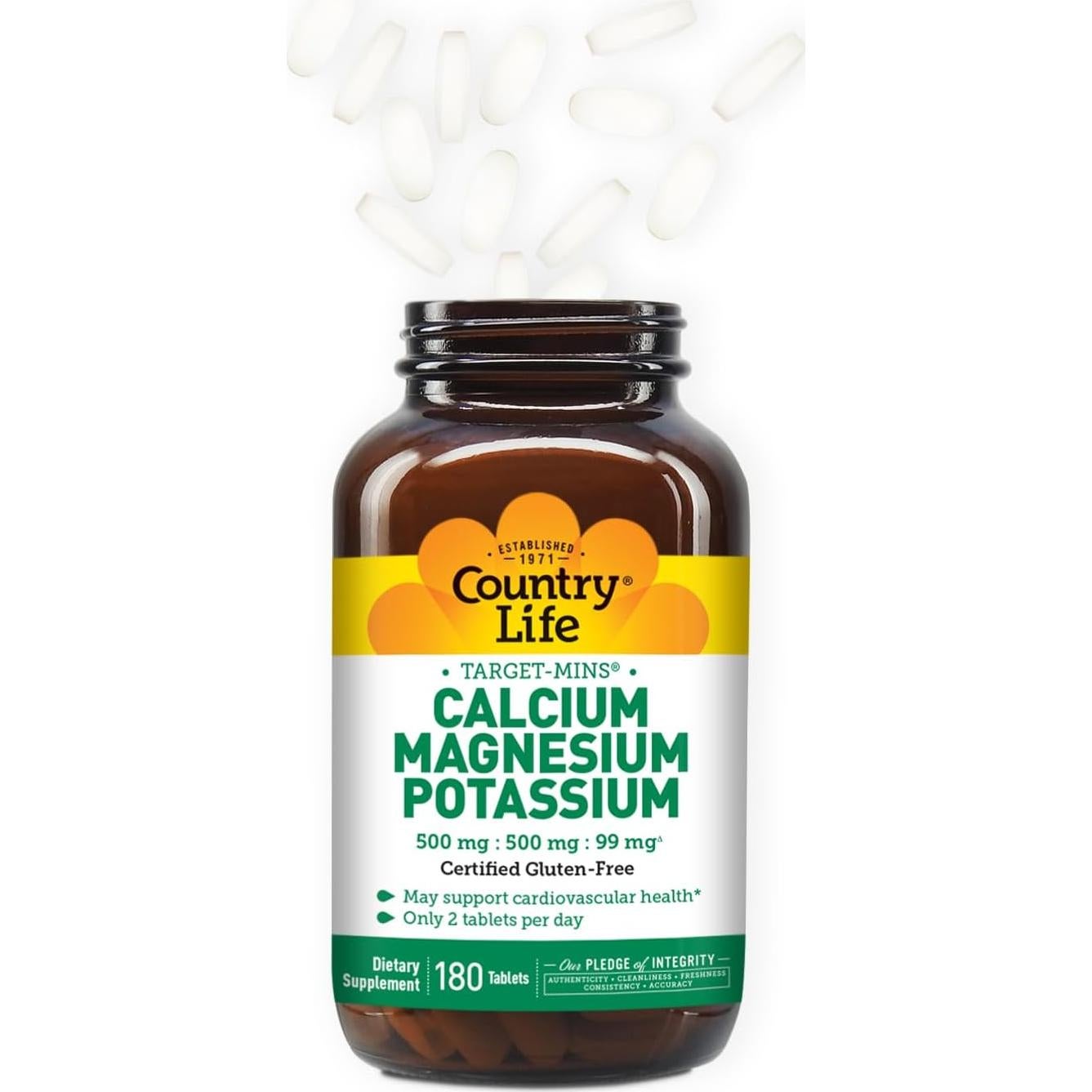 Suplemento de Calcio Magnesio Potasio Country Life 180 Tabletas