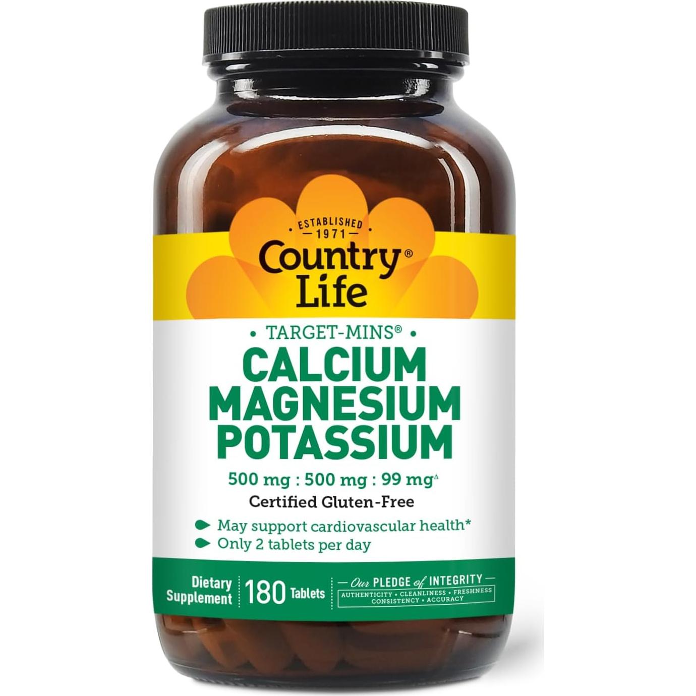 Suplemento de Calcio Magnesio Potasio Country Life 180 Tabletas