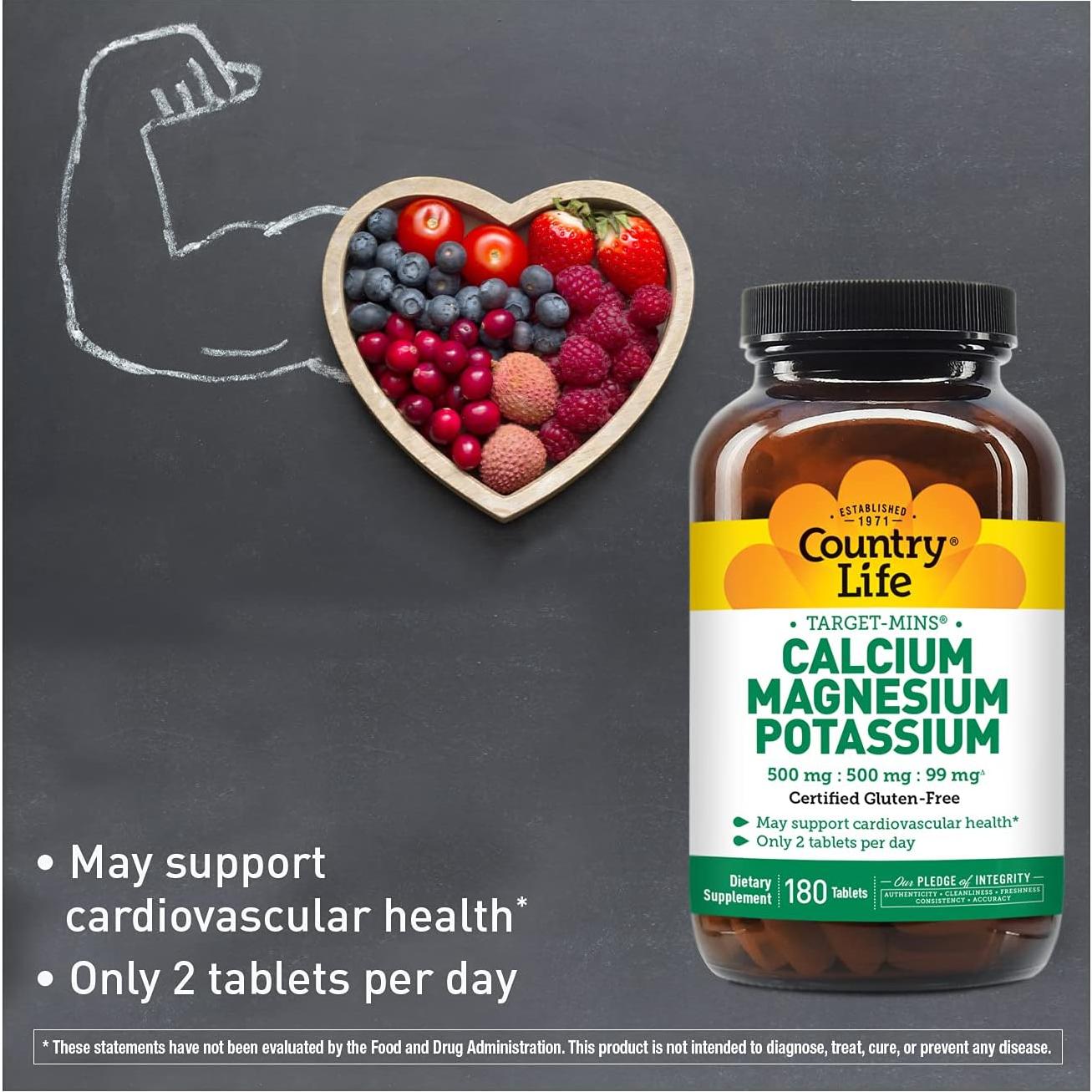 Suplemento de Calcio Magnesio Potasio Country Life 180 Tabletas