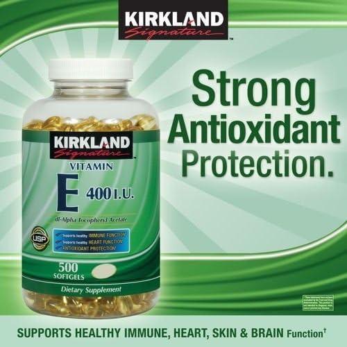 Vitamina E 400 IU Kirkland 500 Softgels Antioxidante