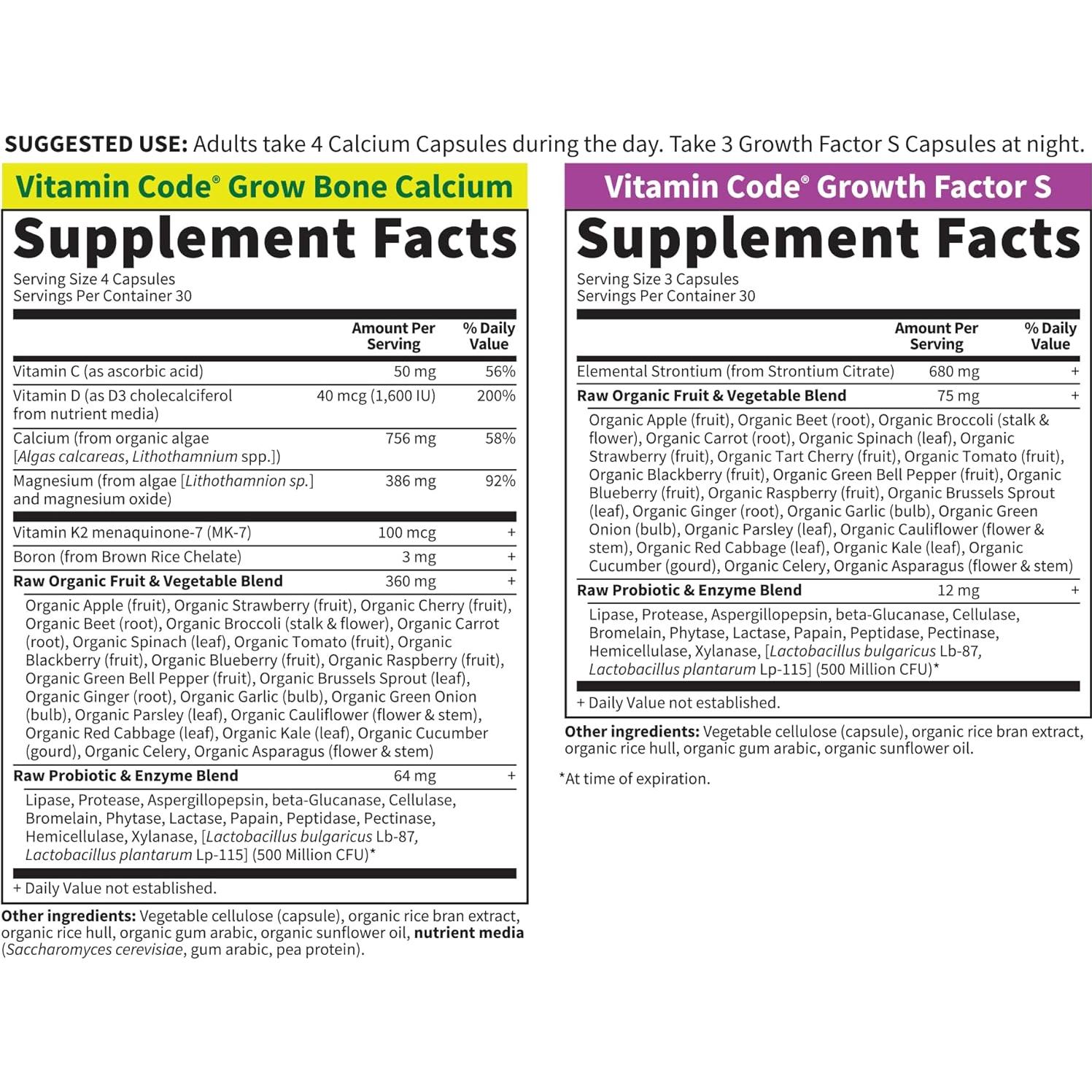 Suplemento de Calcio Garden of Life Crecer Hueso 30 Días