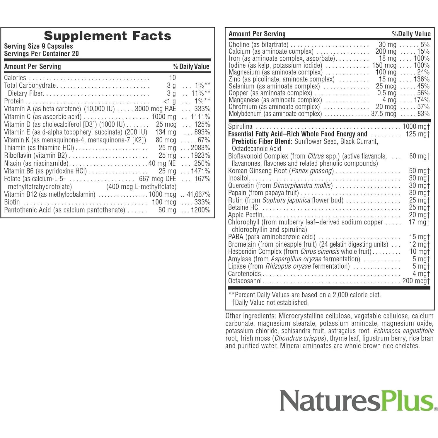 Suplemento Multivitamínico Natures Plus Fuente de Vida 180 Cápsulas