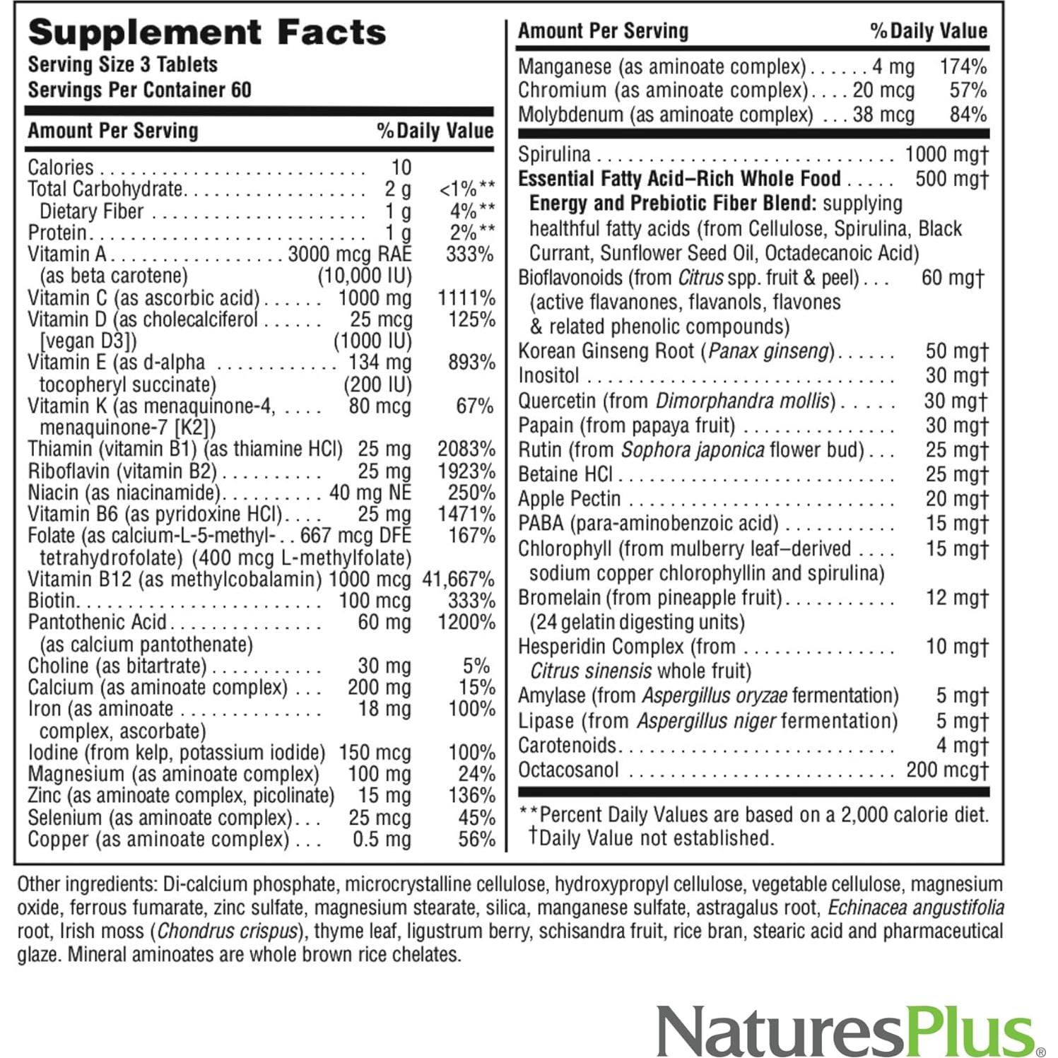 Suplemento Multivitamínico Natures Plus Fuente de Vida 180 Tabletas