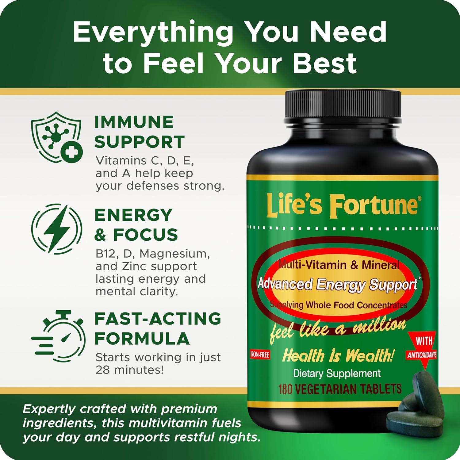 Multivitamínico Fortuna de la Vida 180 Tabletas Energía Natural