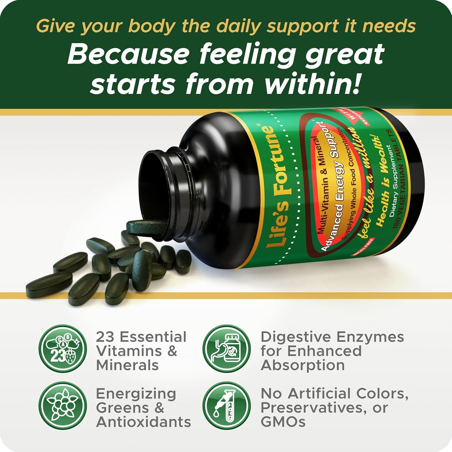 Multivitamínico Fortuna de la Vida 180 Tabletas Energía Natural