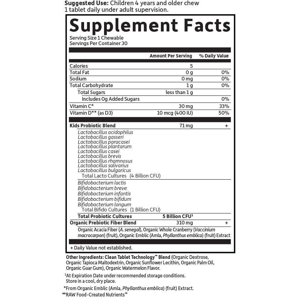 Probióticos Orgánicos Niños+ Jardín de la Vida - Sandía 30 Masticables