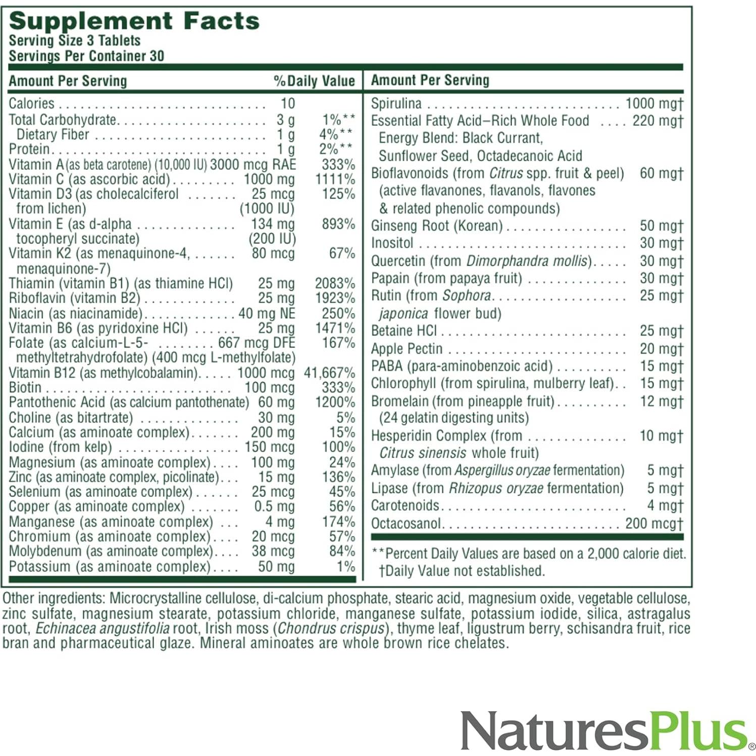 Suplemento Multivitamínico Natures Plus Fuente de Vida 90 Tabletas