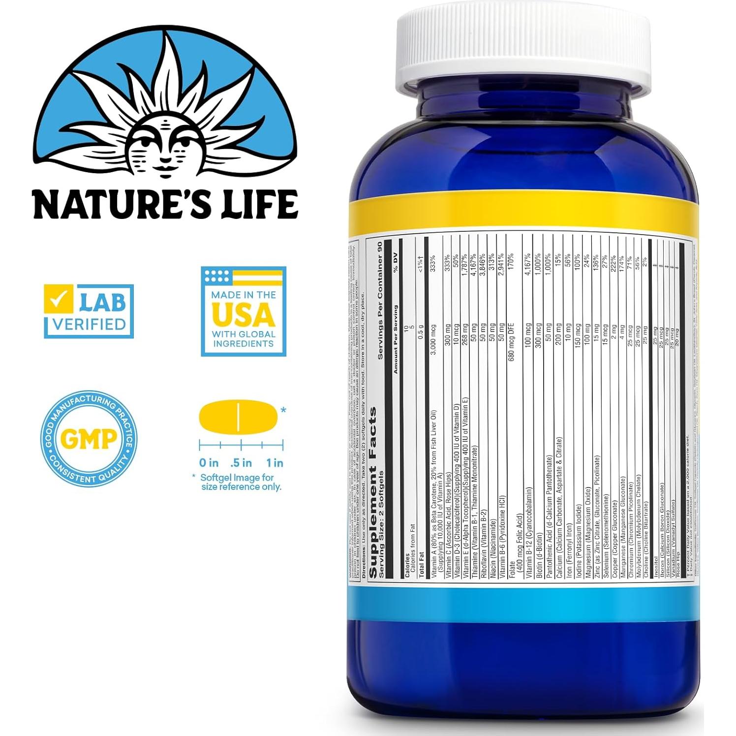 Multivitamina Diaria Nature's Life 90 Gelatinas Blandas - Hierro