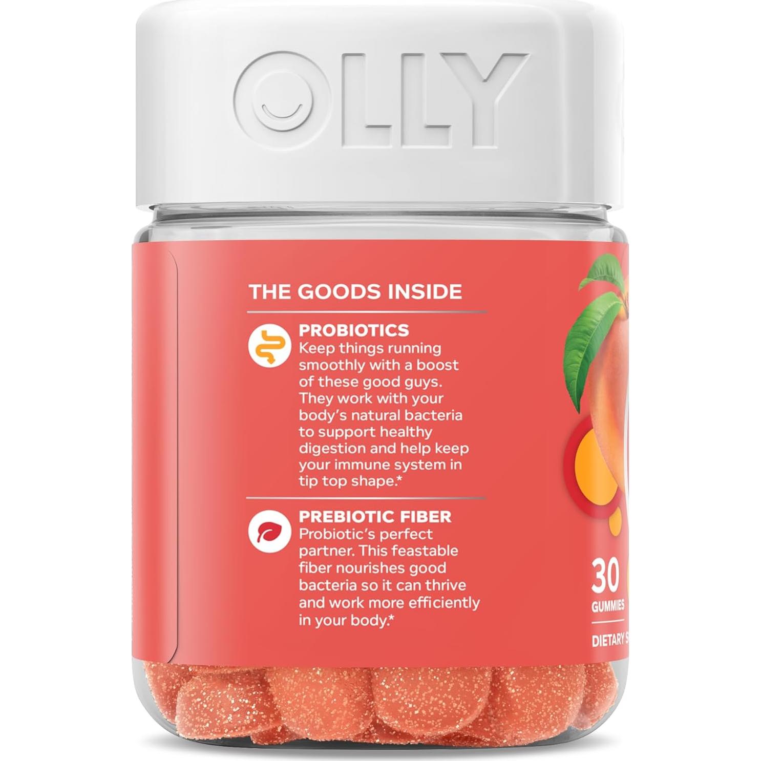 Gomitas Probioticas OLLY con Prebioticos, Sabor Durazno, 30 Unidades