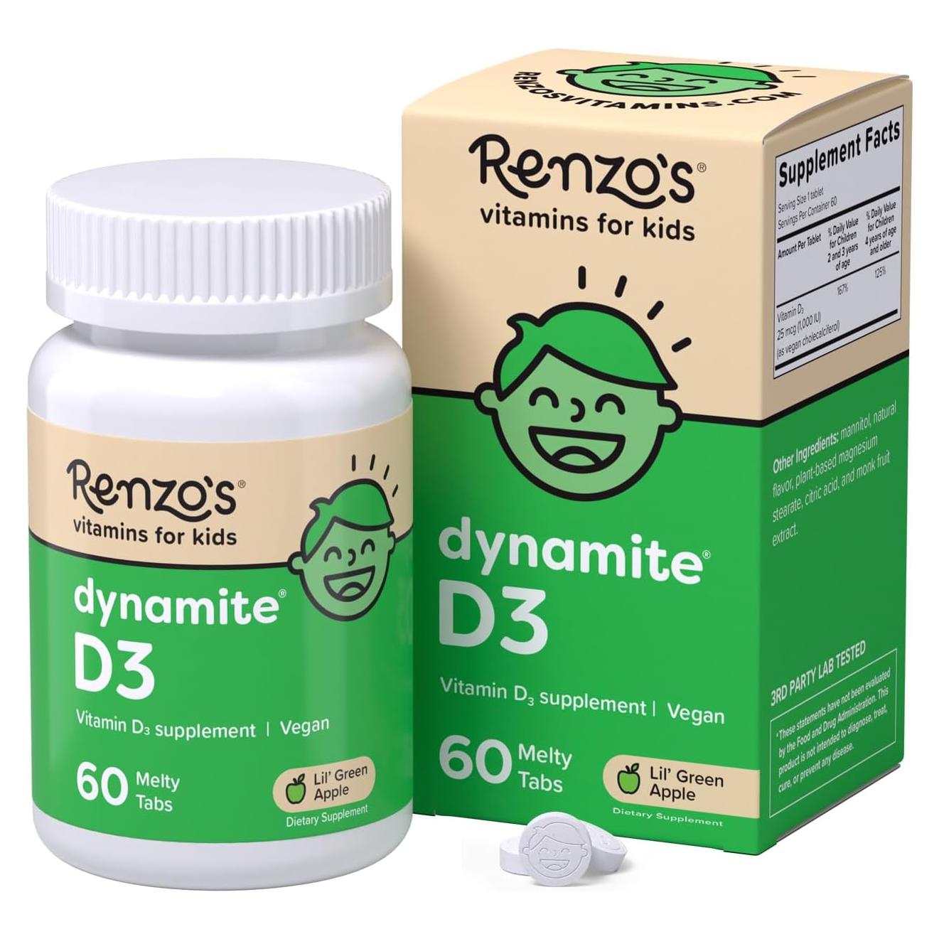 Vitamina D3 Melty Renzo para Niños 60 Tabletas Sabor Manzana