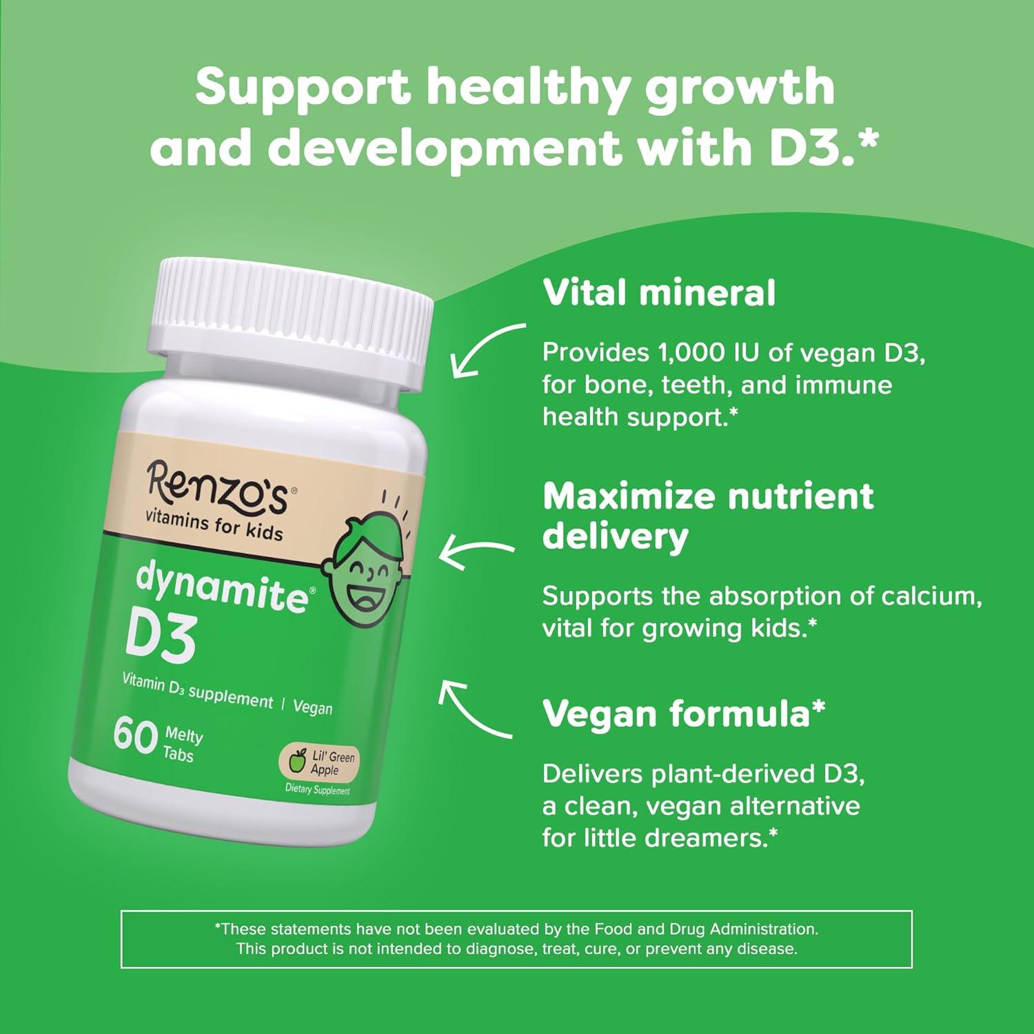 Vitamina D3 Melty Renzo para Niños 60 Tabletas Sabor Manzana