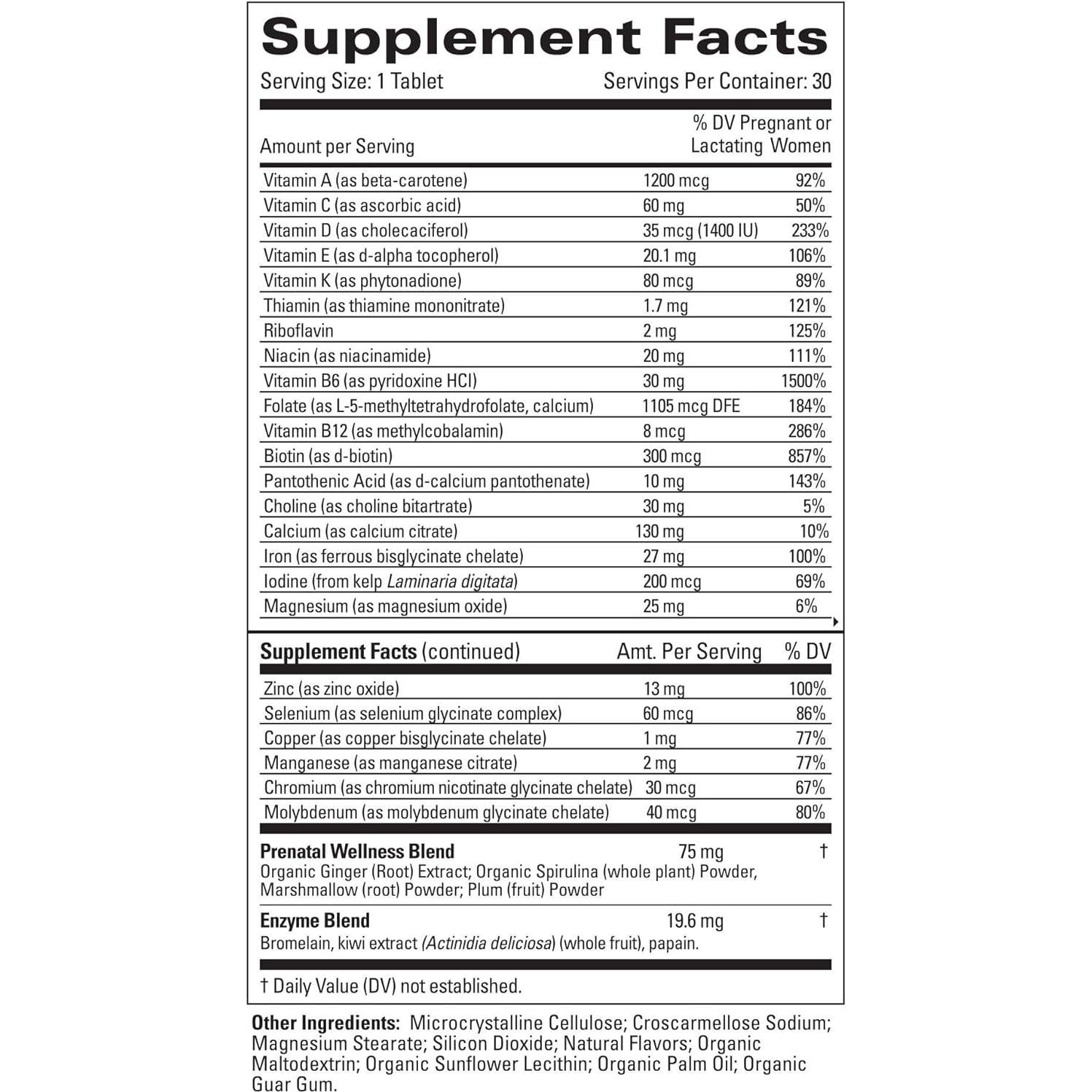 Suplemento Prenatal Amor el Bump Honest 30 Tabletas No GMO