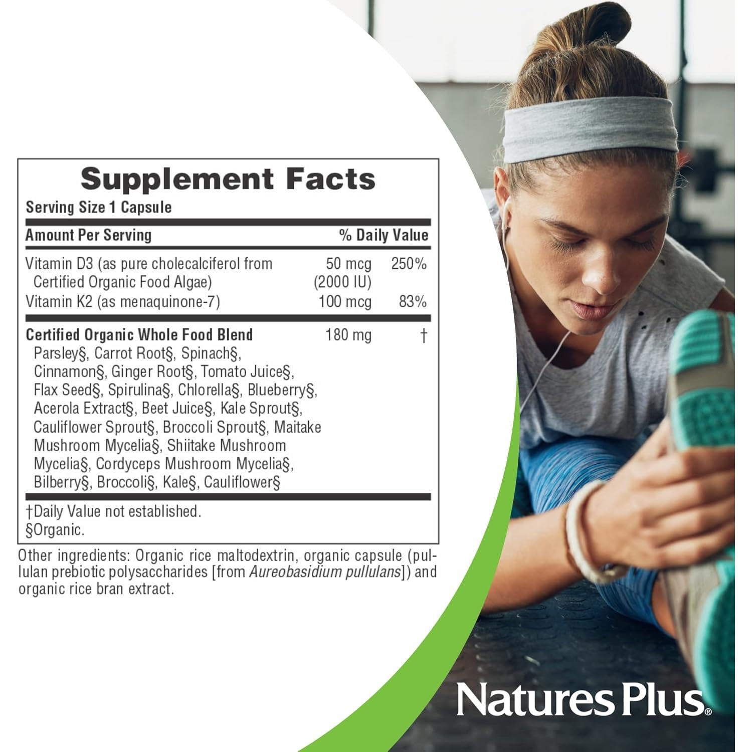 Cápsulas Veganas Vitamina D3 y K2 Nature's Plus - 60 Porciones