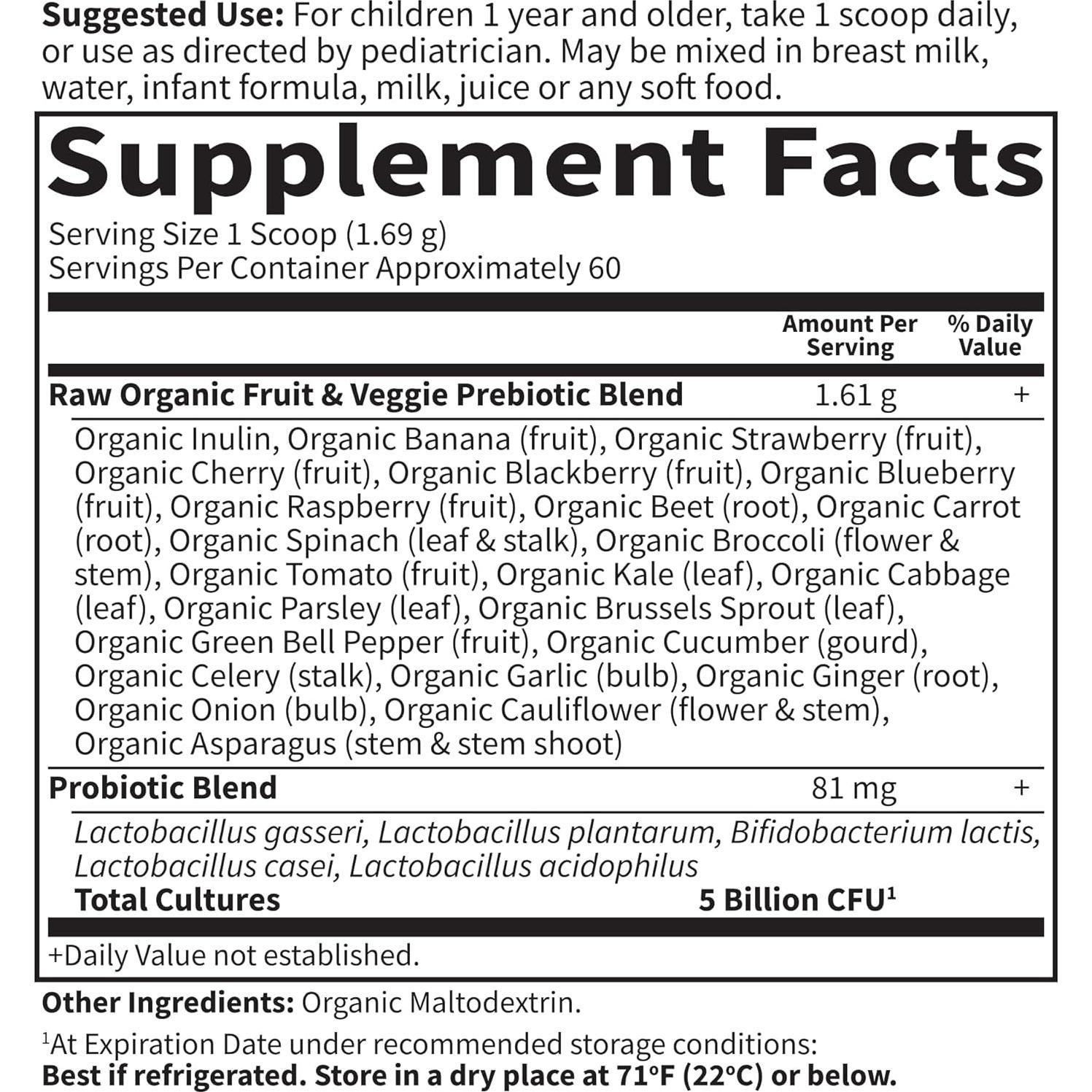 Probioticos RAW para Niños Jardín de la Vida 101.5g Sabor Plátano