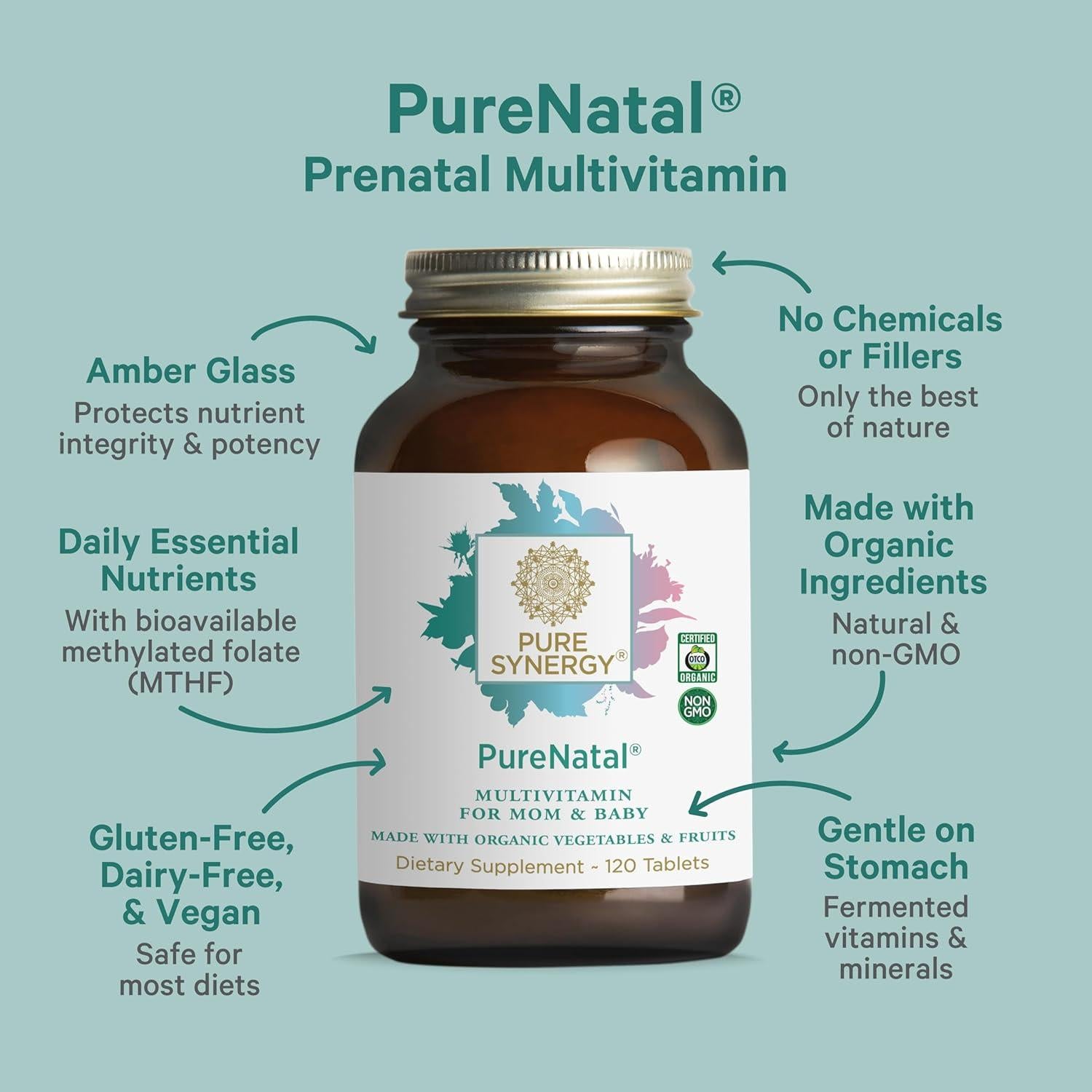 Vitaminas Prenatales PureNatal Synergy 120 Tabletas Veganas