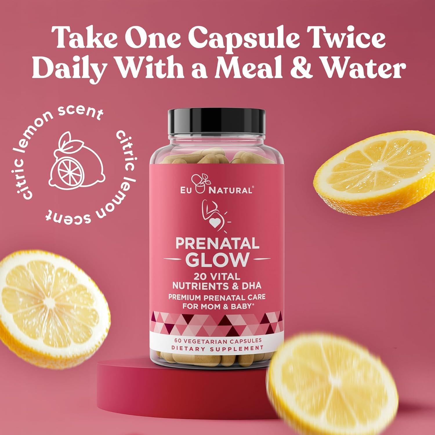 Vitaminas Prenatales Eu Natural Glow - 60 Cápsulas DHA y Ácido Fólico