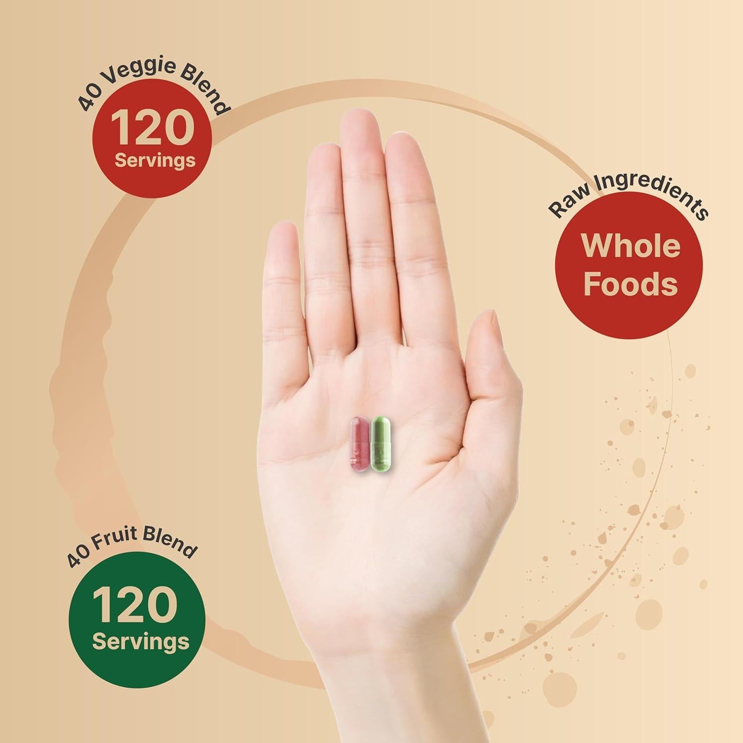 Suplemento de Frutas y Verduras NatureBell - 480 Cápsulas Vegetarianas