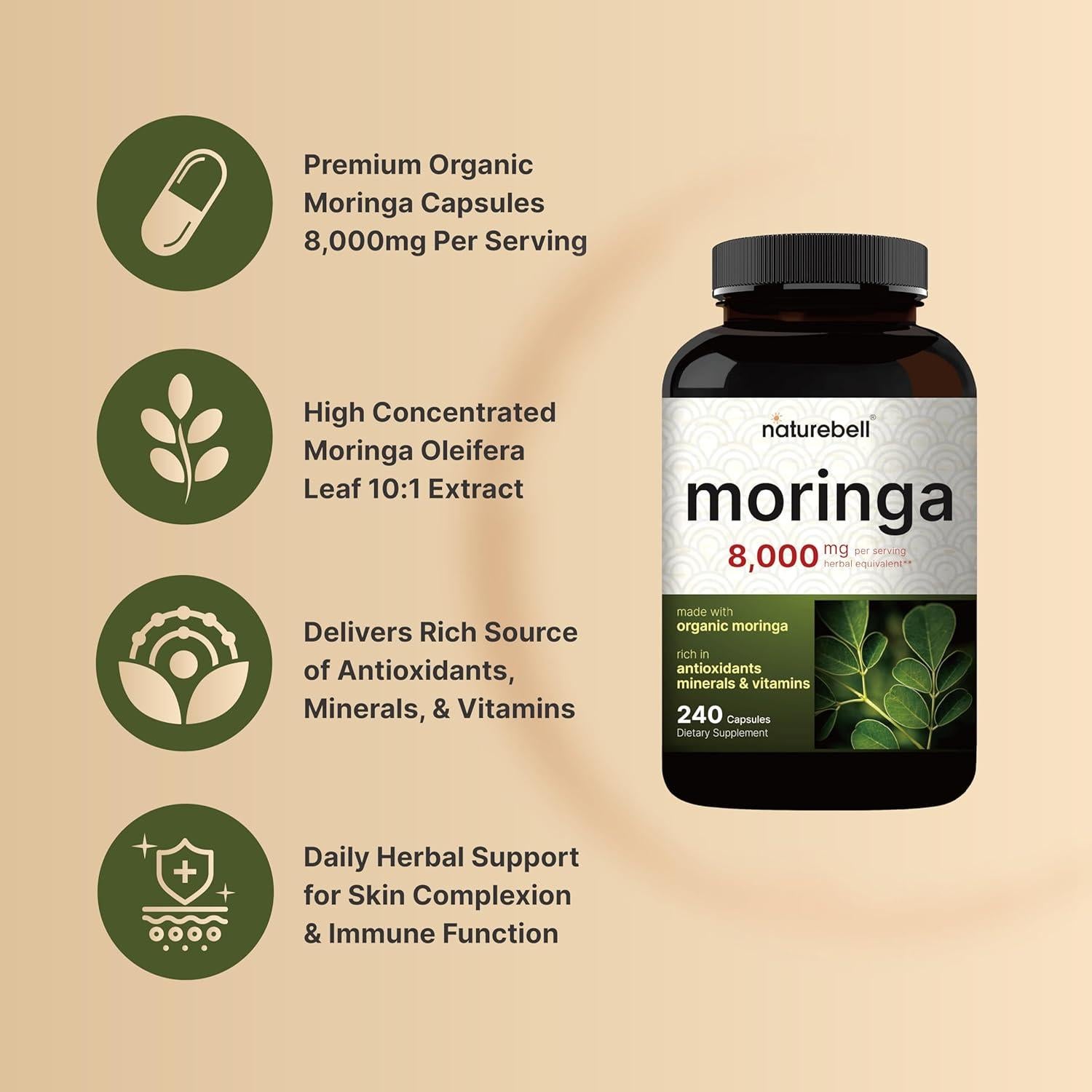 Cápsulas de Moringa Orgánica NatureBell 8000mg 240 Unidades
