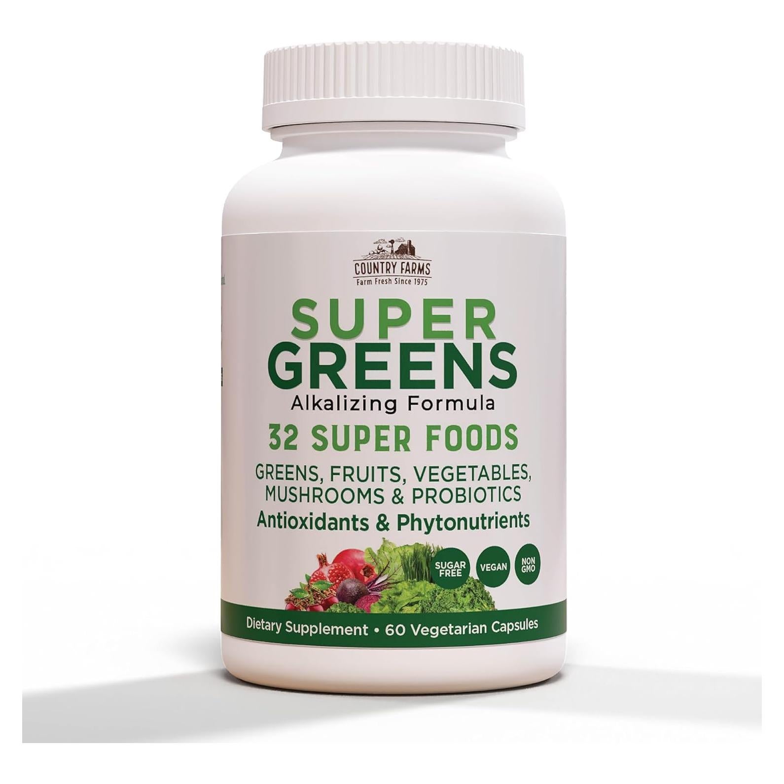 Cápsulas Vegetales Super Greens Country Farms 32 Superalimentos